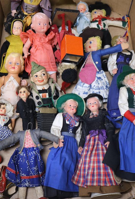 A collection of celluloid 1930s dolls etc